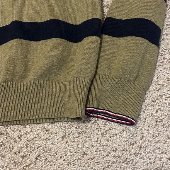 Tommy Hilfiger Men's Olive and Navy Striped Crewneck Sweater - Picture 3 of 6